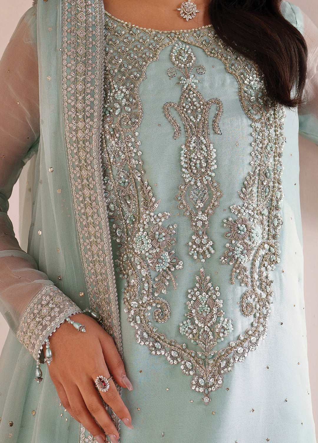 Aymal by Alizeh Fashion Unstitched Embroidered Chiffon 3 Piece Suit AFB26UA D-01 Azure - Festive Collection