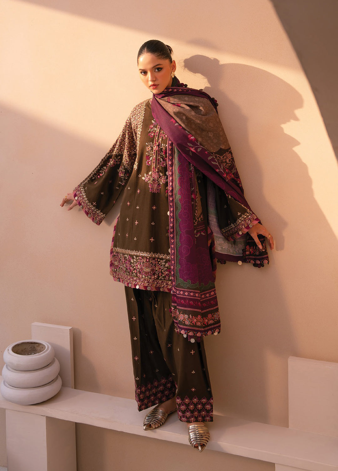 Rang e Khizaan by Xenia Unstitched Khaddar Embroidered Suits 3 Piece XE25SW D-12 AZRA - Winter Collection