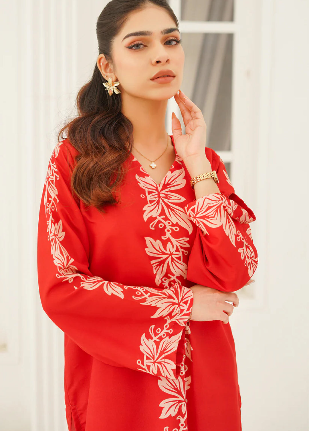 Nairah Women Pret Printed Arabic Lawn Suit NAH26PN Red Coral - Spring Collection