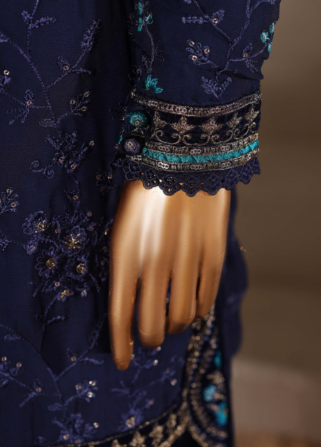 Fasane by HZ Textiles RTW Embroidered Chiffon 3 Piece Suit HZ26UCF HZK-239 Navy - Festive Collection