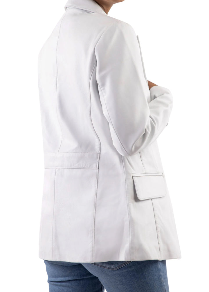 Jild Leathers Classic 2-Button Lambskin Leather Blazer Women-White - Blazers And Coats Collection