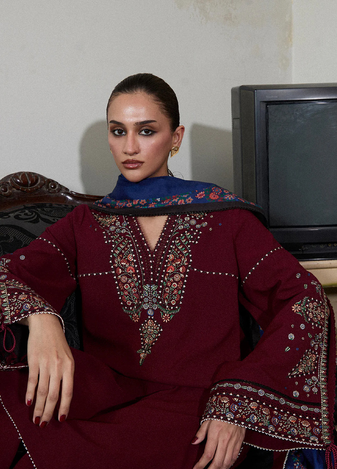 Jugnu by Hussain Rehar Unstitched Karandi Embroidered Suits 3 Piece HR25JW Rami - Winter Collection