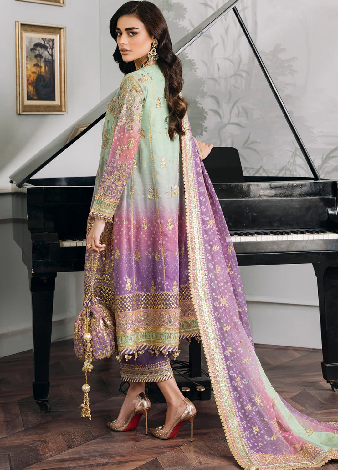 Chantelle by Baroque Unstitched Chiffon Embroidered Suits 3 Piece BQ25FC CH12-08 - Festive Collection
