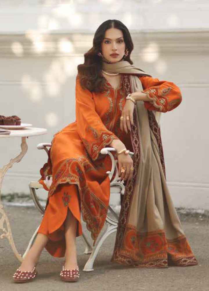 Charizma Signature Unstitched Embroidered Peach Leather 3 Piece CRZ25SP CSW5-03 - Winter Collection