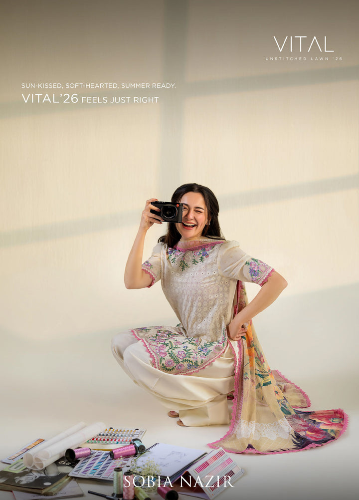 Vital by Sobia Nazir Unstitched Embroidered Lawn 3 Piece Suit SN26UVL 11B - Summer Collection