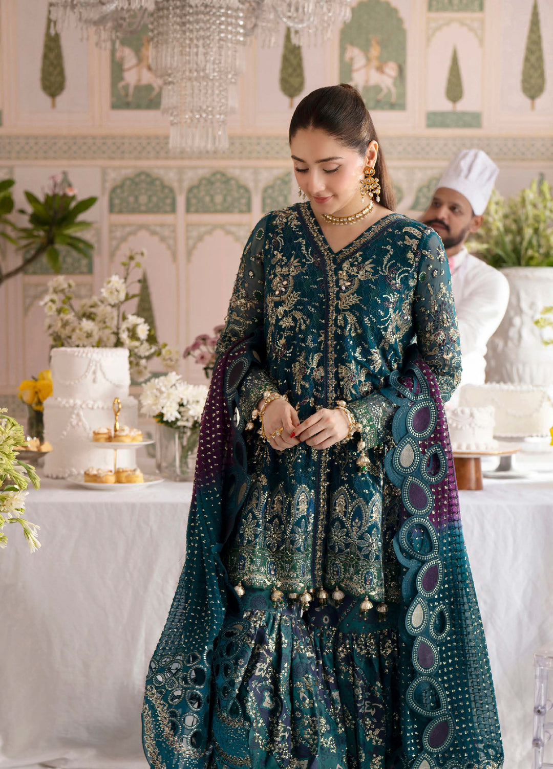 Jhoomro by Nureh Unstitched Embroidered Chiffon 3 Piece Suit NU26UJW NL-94 - Wedding Collection