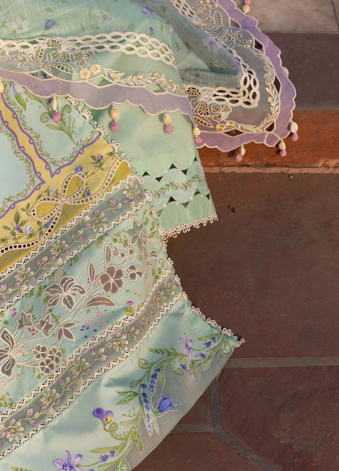 Flow by Crimson Unstitched Embroidered Lawn 3 Piece Suit CR26UFL D9 B-Seafoam - Festive Collection