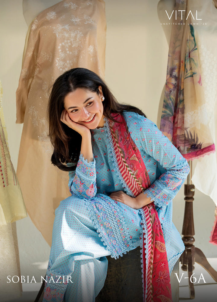 Vital by Sobia Nazir Unstitched Embroidered Lawn 3 Piece Suit SN26UVL 6A - Summer Collection
