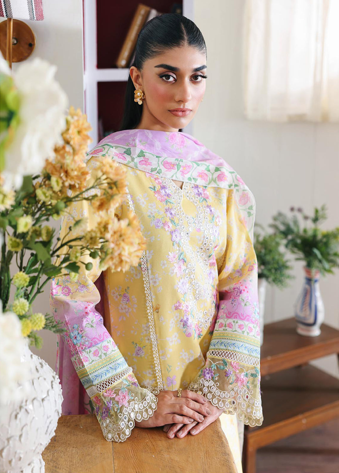 Nissa Floral Symphony by Rajbari Unstitched Lawn Embroidered 3 Piece Suit RB26UNF D-03 - Summer Collection