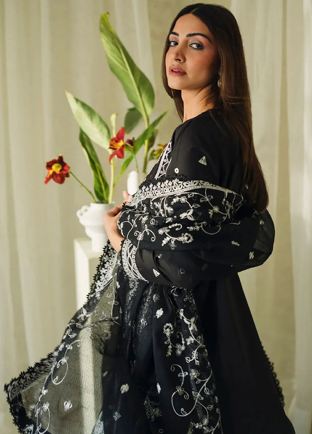 Neeshay Monochrome Embroidered Lawn Suit Unstitched 3 Piece NSH24M Elysian - Summer Collection