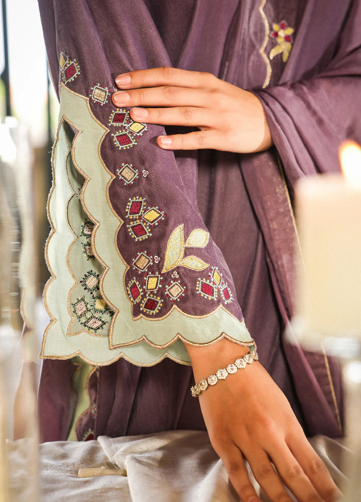 Elayra by Sahar Pret Velvet 3 Piece Embroidered Lilac Mist - Festive Collection