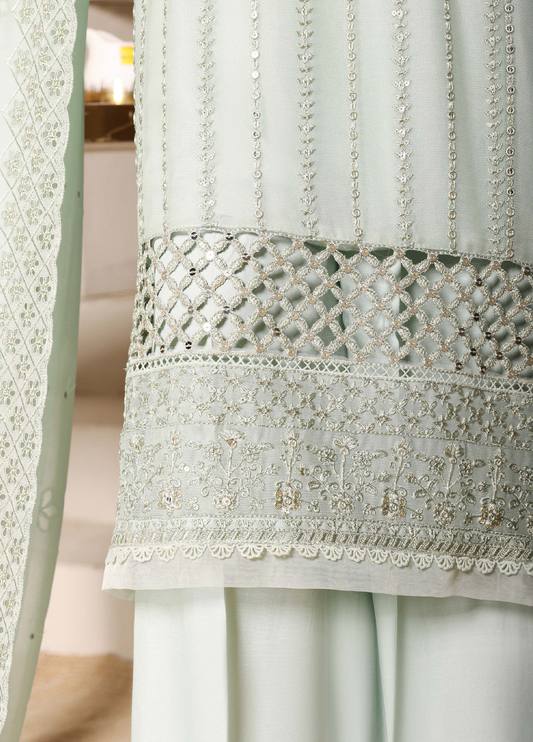 Fasane by HZ Textiles RTW Embroidered Chiffon 3 Piece Suit HZ26UCF HZK-241 Green - Festive Collection