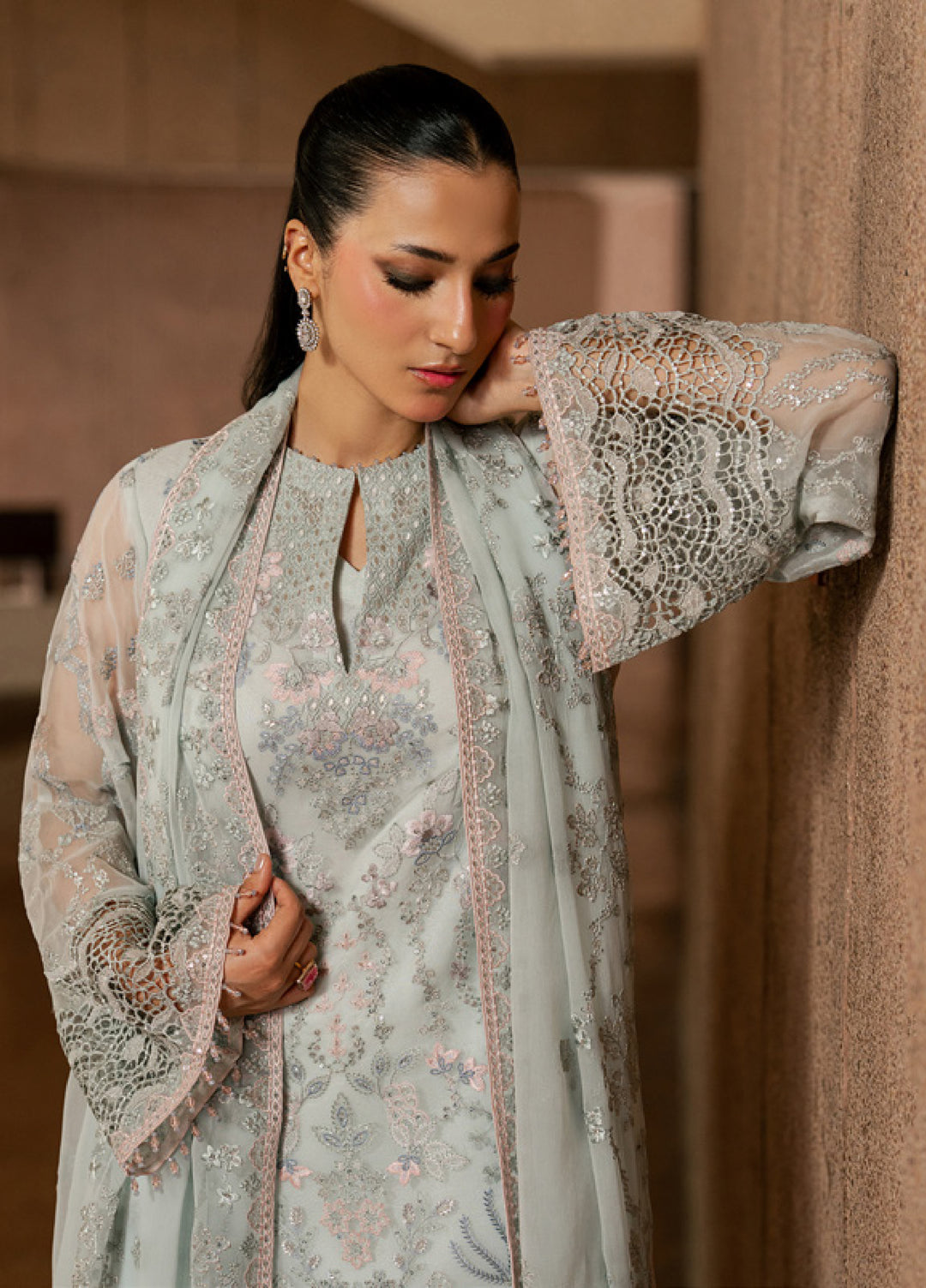 Lazawal by Lavish Premium Unstitched Embroidered Chiffon 3 Piece Suit LVP26UCL Mint Mirage - Festive Collection