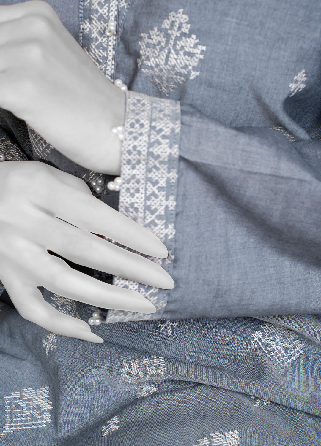 Ayla Studio Women Pret Chambray Solid Embroidered 2-Piece RTW Grey - Winter Collection