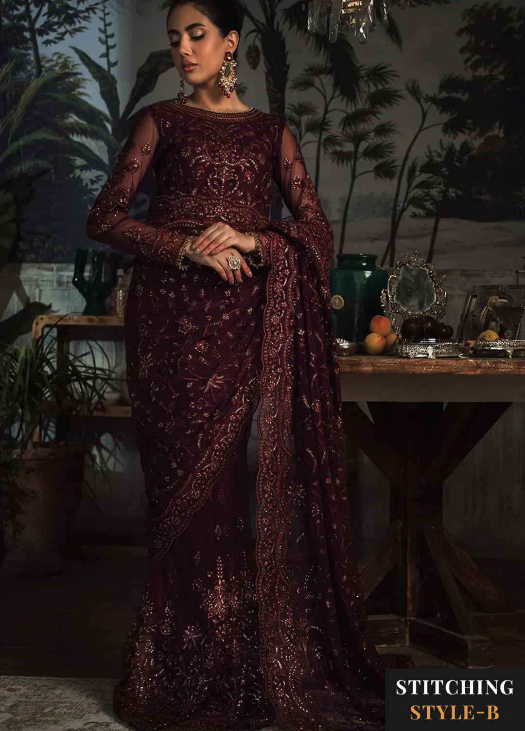 Zarif Women Unstitched Embroidered Net 3 Piece Suit ZR26UFC ZLR 06 CARMINE - Festive Collection
