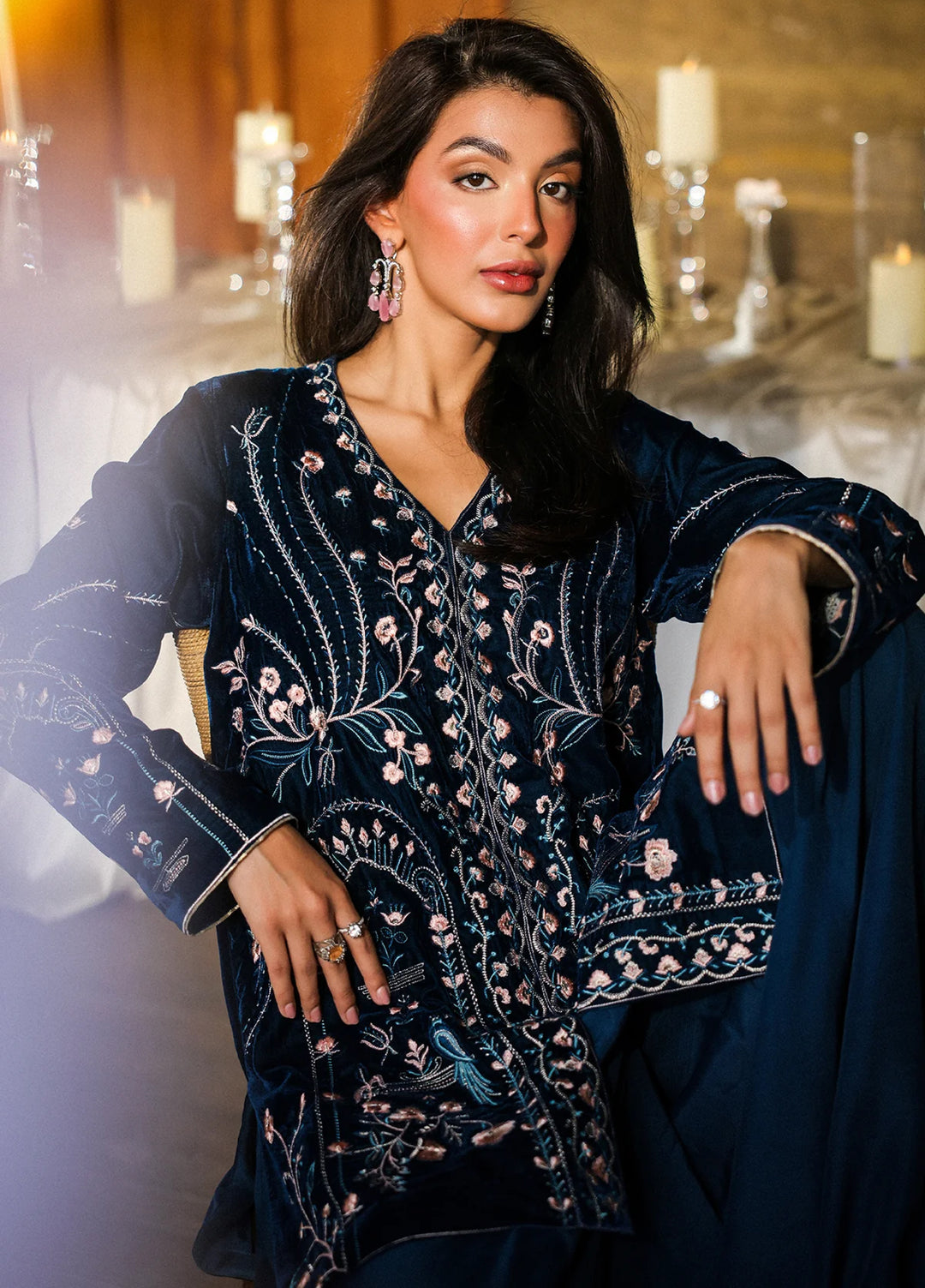 Elayra by Sahar Pret Velvet 2 Piece Embroidered Sapphire Allure - Festive Collection