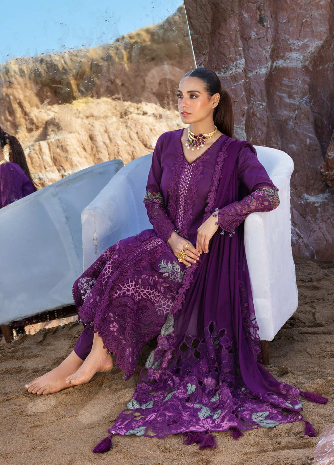 Mahiymaan by Al Zohaib Unstitched Embroidered Luxury Lawn 3 Piece Suit AZ26UM D-7 - Festive Collection