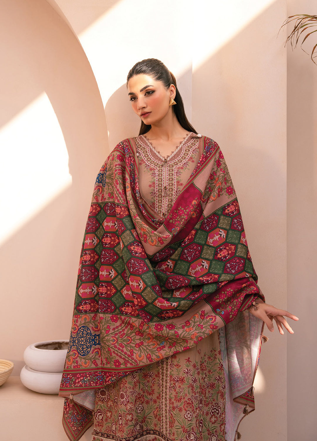 Rang e Khizaan by Xenia Unstitched Khaddar Embroidered Suits 3 Piece XE25SW D-04 DAFIYAH - Winter Collection