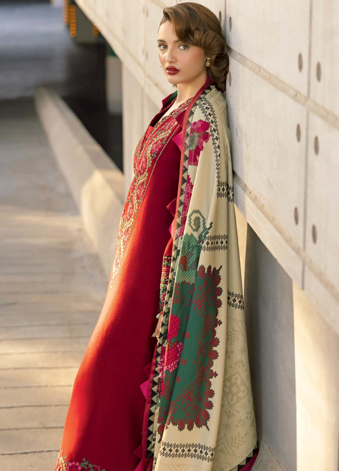 Poshima by Charizma Unstitched Embroidered Peach Leather Suits 3 Piece CHR26PU PSW5-24 - Winter Collection