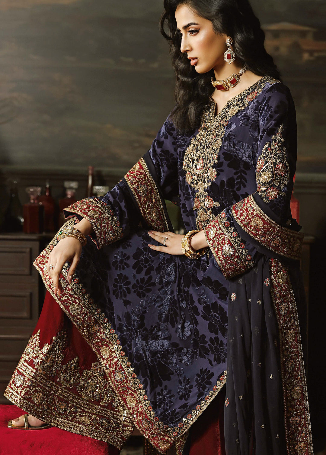 Signora by Charizma Unstitched Velvet Embroidered Suits 3 Piece CRZ25SV CVT5-11 - Festive Collection