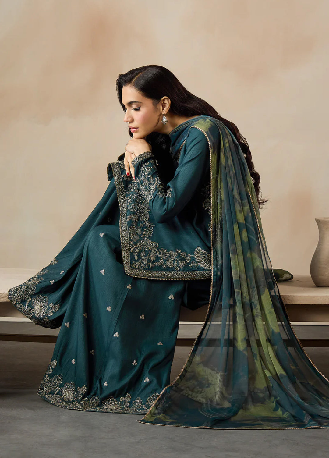 Zarif Women RTW Embroidered Raw Silk 3 Piece Suit ZR26UCR ZRF - EMC -28 - Eid Collection