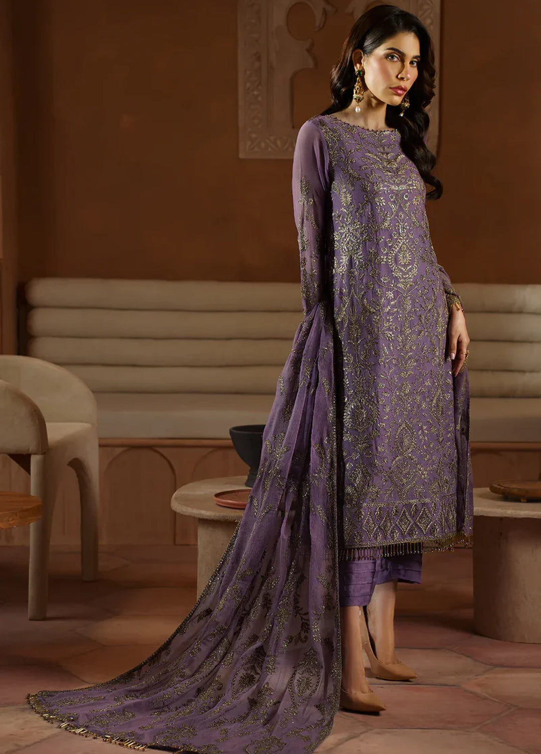 Zarif Women Unstitched Embroidered Chiffon 3 Piece Suit ZR26UFC ZFN 03 JAHAAN - Festive Collection