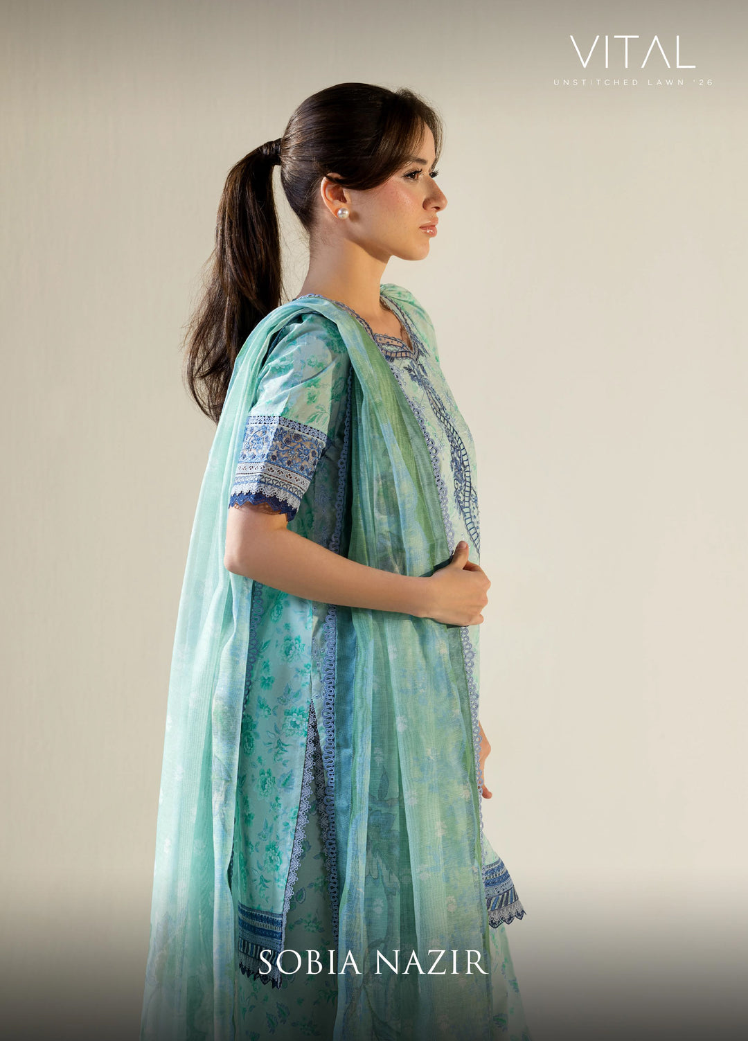 Vital by Sobia Nazir Unstitched Embroidered Lawn 3 Piece Suit SN26UVL 1B - Summer Collection