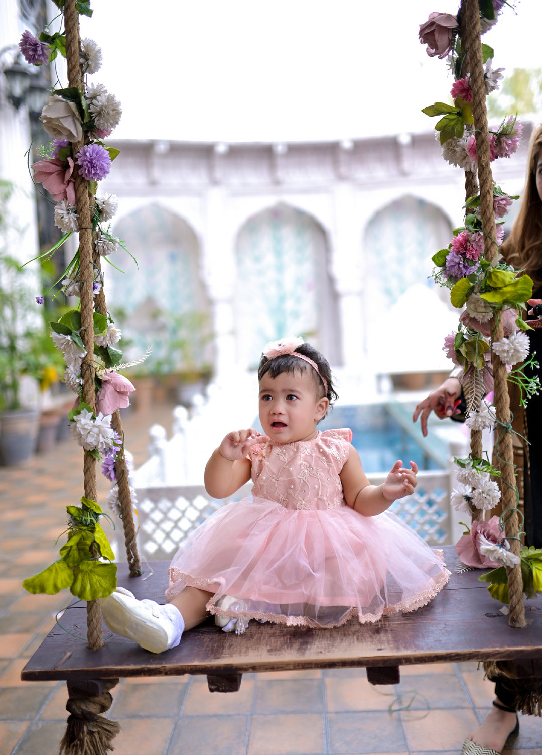Andaz e Jahan by Qurratulain Saqib Pret kids Bareeze Net 1 Piece Embroidered Baby Frock - Wedding Collection