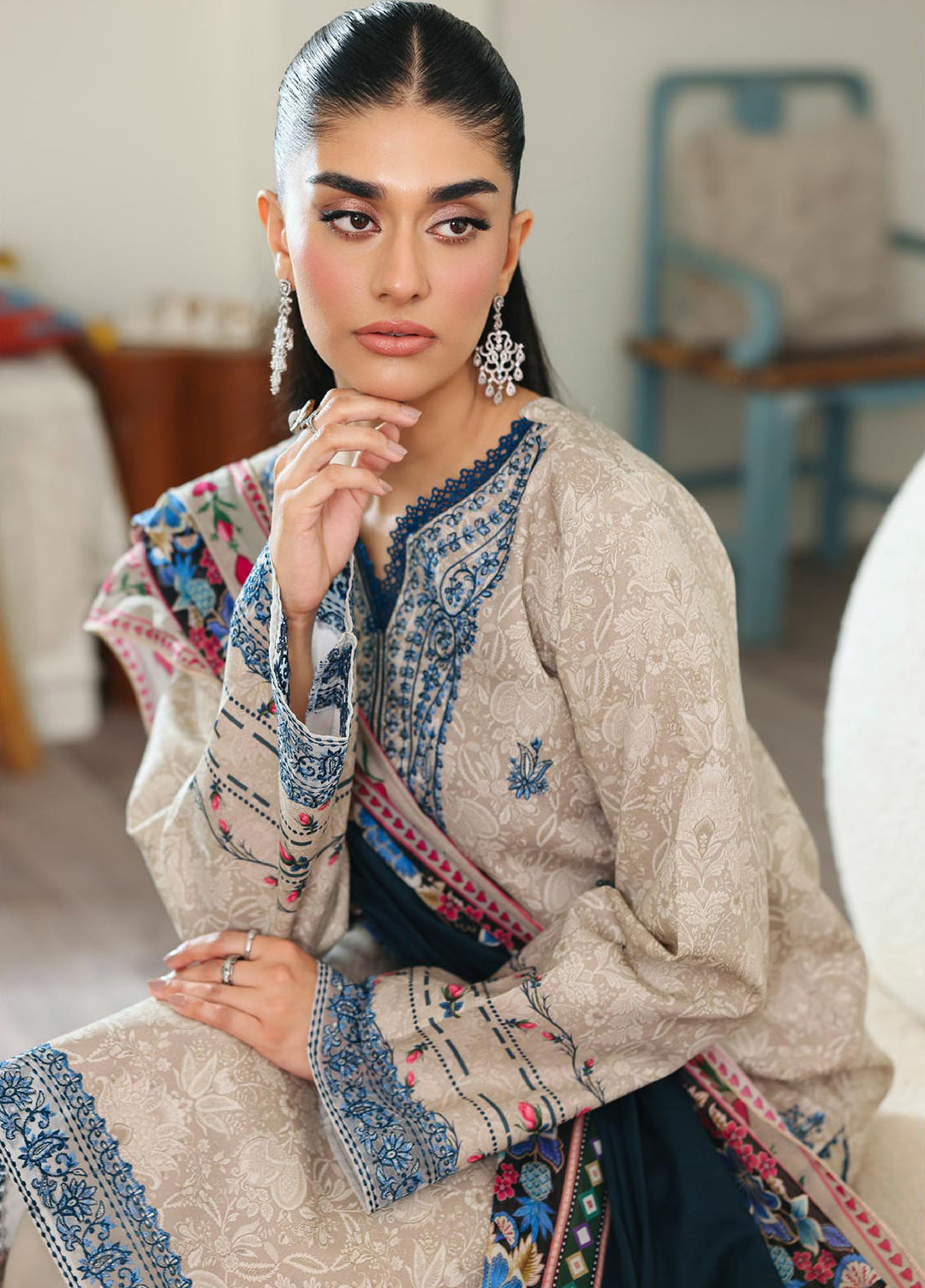 Nissa Floral Symphony by Rajbari Unstitched Lawn Embroidered 3 Piece Suit RB26UNF D-09 - Summer Collection