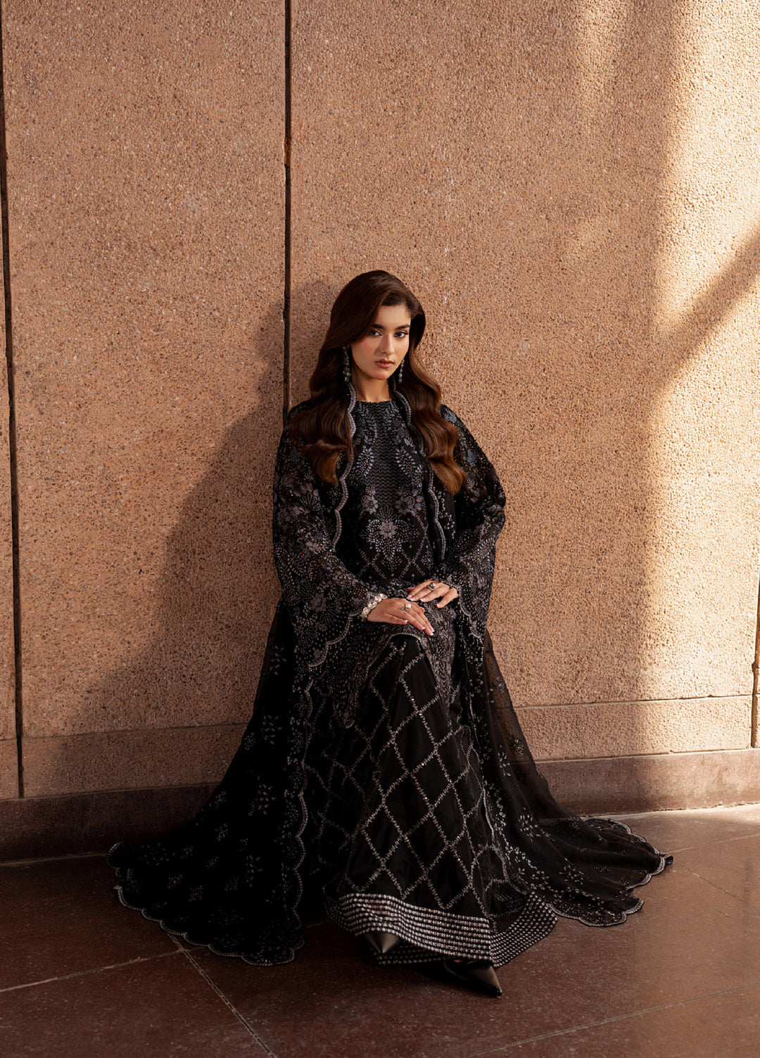 Lazawal by Lavish Premium Unstitched Embroidered Chiffon 3 Piece Suit LVP26UCL Black Whisper - Festive Collection