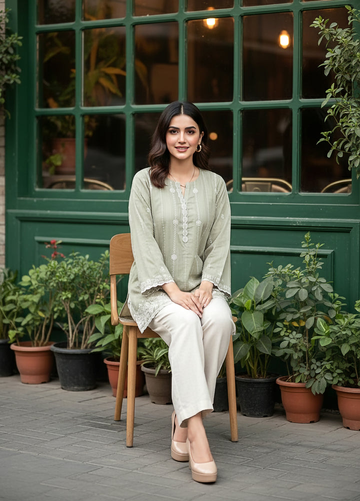 Lakhany Women Pret Embroidered Cambric Shirt Sage - Winter Collection