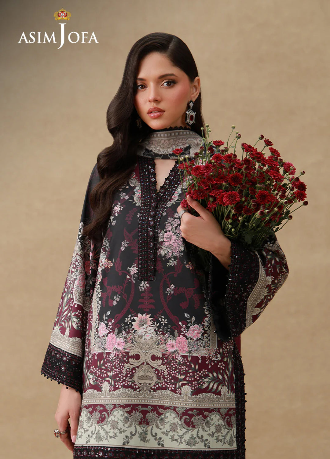Asim Jofa Unstitched Printed Silk 3 Piece Suit AJ26UPS AJULSC-08 - Casual Collection