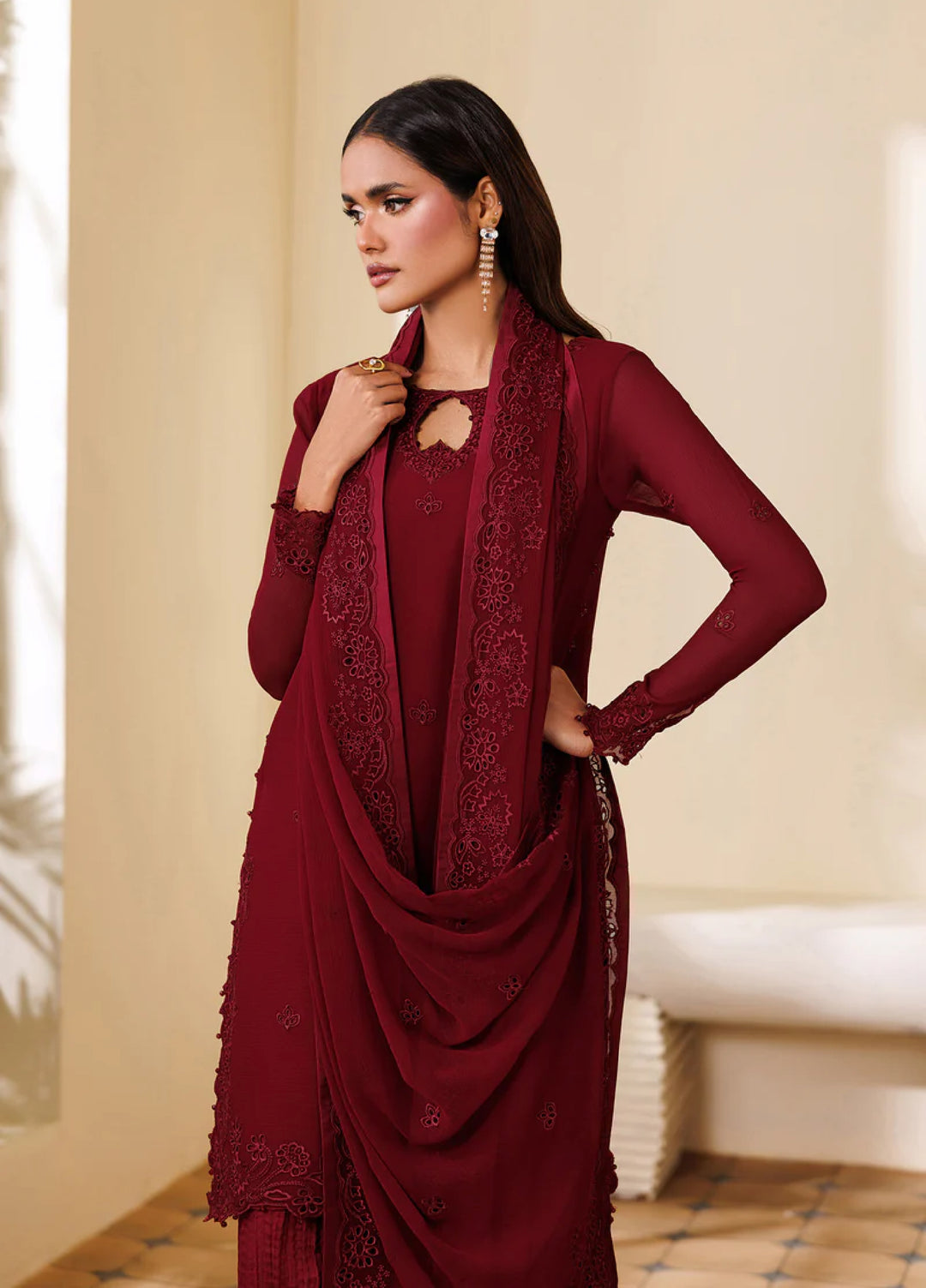 Zarif Women RTW Embroidered Chiffon 3 Piece Suit ZR26UCR ZRF-EMC-22 - Eid Collection