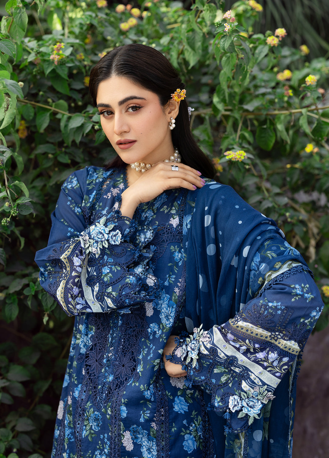 Elaf Premium Chikankari Unstitched Printed Lawn 3 Piece Suit EL26UPC ERC-3B NEEL - Summer Collection