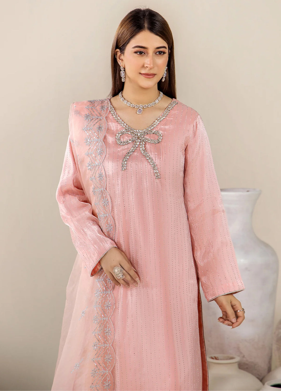 The Florea Edit by Alyra RTW Embossed Sheesha Silk 3 Piece Suit HAZEL-RTW1001 - Festive Collection