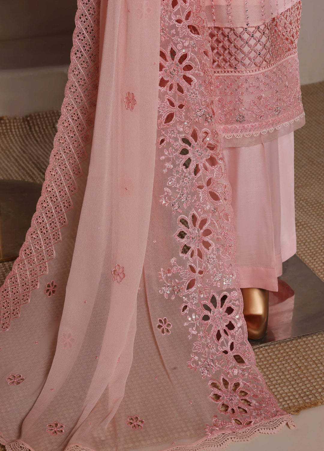 Fasane by HZ Textiles RTW Embroidered Chiffon 3 Piece Suit HZ26UCF HZK-241 Pink - Festive Collection