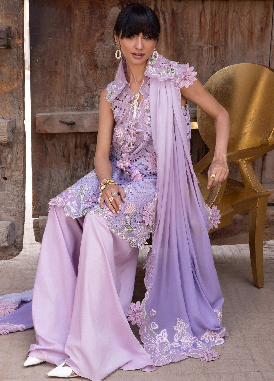 Flow by Crimson Unstitched Embroidered Lawn 3 Piece Suit CR26UFL D8 B-Lilac - Festive Collection