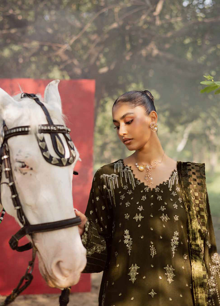 Nureh Exclusive Unstitched Luxury Palachi Embroidered Leather Peach Suits 3 Piece NU25PS NE-190 - Winter Collection