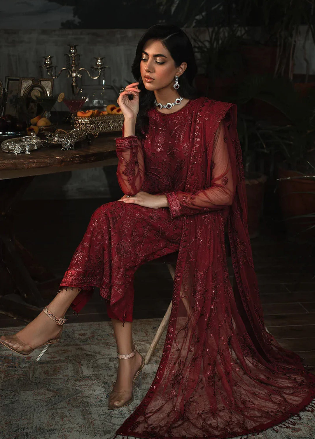 Zarif Women Unstitched Embroidered Net 3 Piece Suit ZR26UFC ZLR 01 MARLENE - Festive Collection