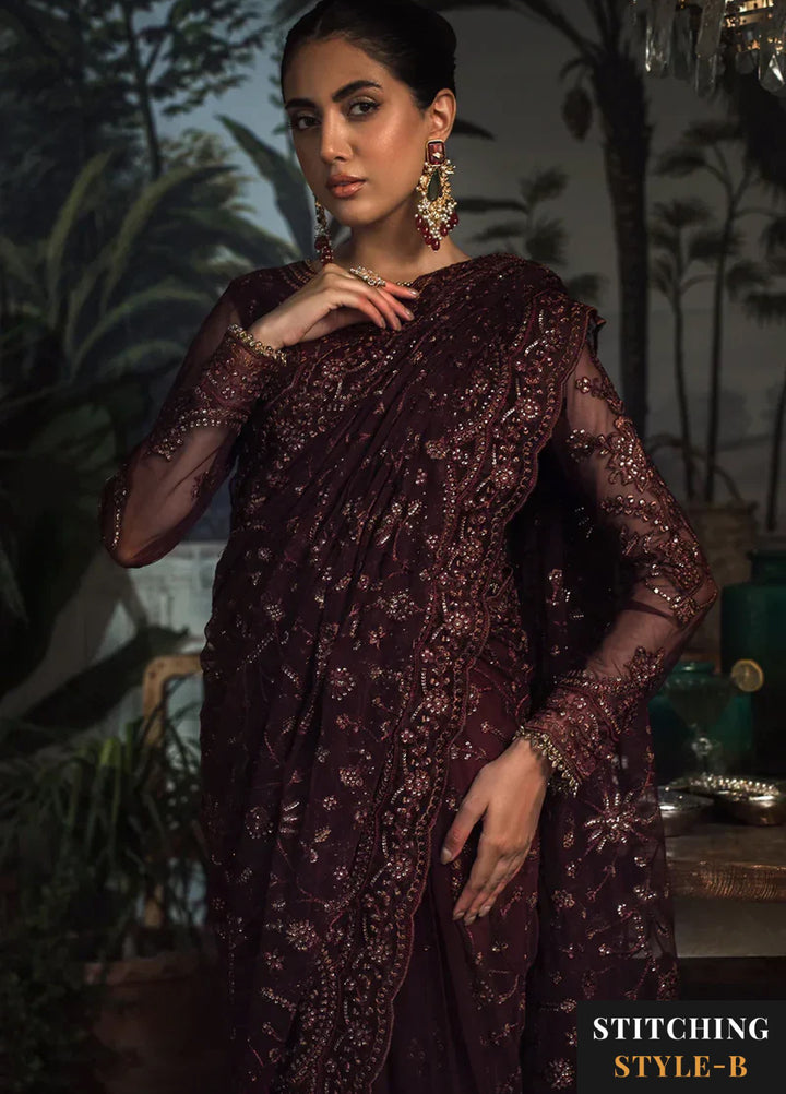 Zarif Women Unstitched Embroidered Net 3 Piece Suit ZR26UFC ZLR 06 CARMINE - Festive Collection