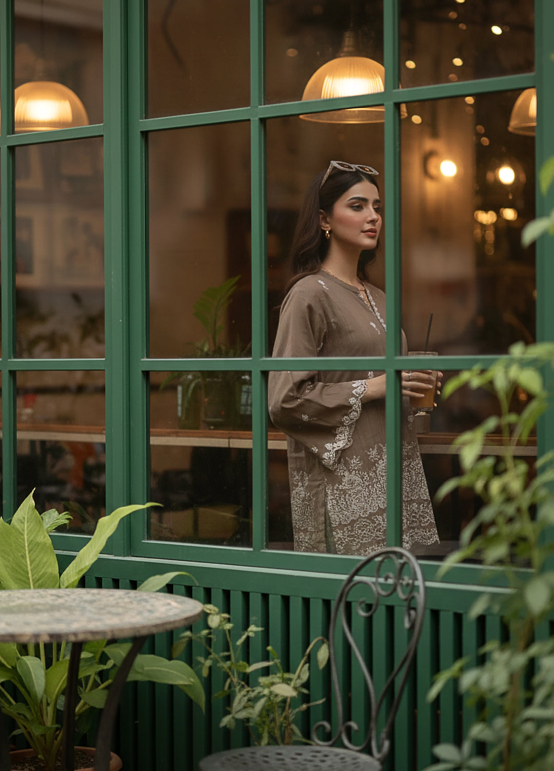 Lakhany Women Pret Embroidered Cambric Shirt Brown - Winter Collection