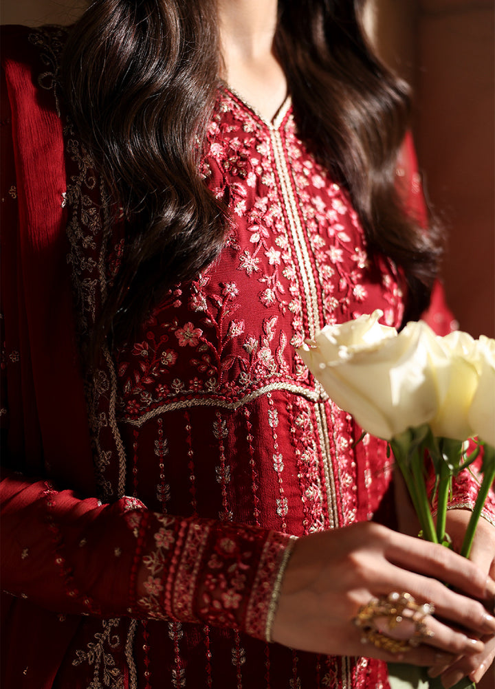 Luxe by Azure Unstitched Chiffon Embroidered Suits 3 Piece AZ25LF Rubrum - Festive Collection