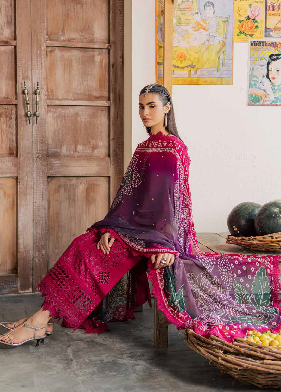 Bazar by Nureh Unstitched Chikankari Lawn 4 Piece Suit NU26UNL NE-255 - Eid Collection