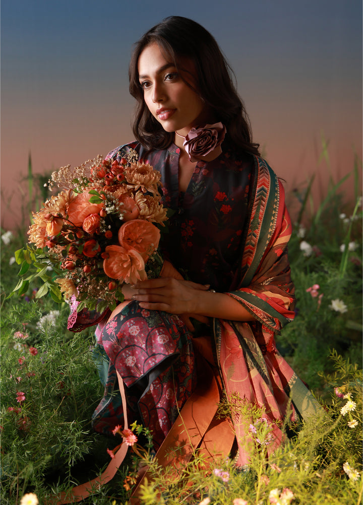 Mirha by Sahar Unstitched Printed Lawn 3 Piece Suit SS1-26-09  Noir Roseraie - Summer Collection