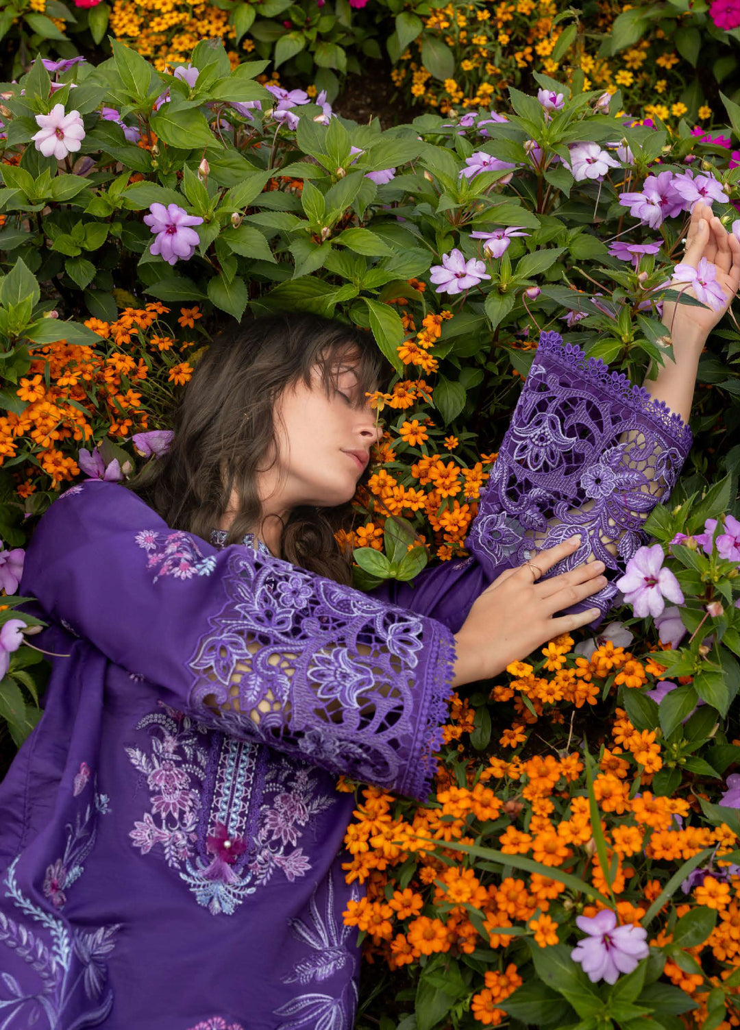 The Secret Garden by Mushq Hemline Unstitched Lawn 3 Piece Suit MU26USG D-12B Lily Veil - Summer Collection