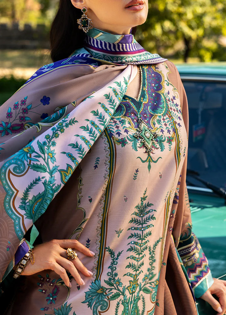 Mushq Hemline Echoes Of Serneity Unstitched Festive Raw Silk Printed 3 Piece MQ25ES D-08 Aurora Echo - Festive Collection