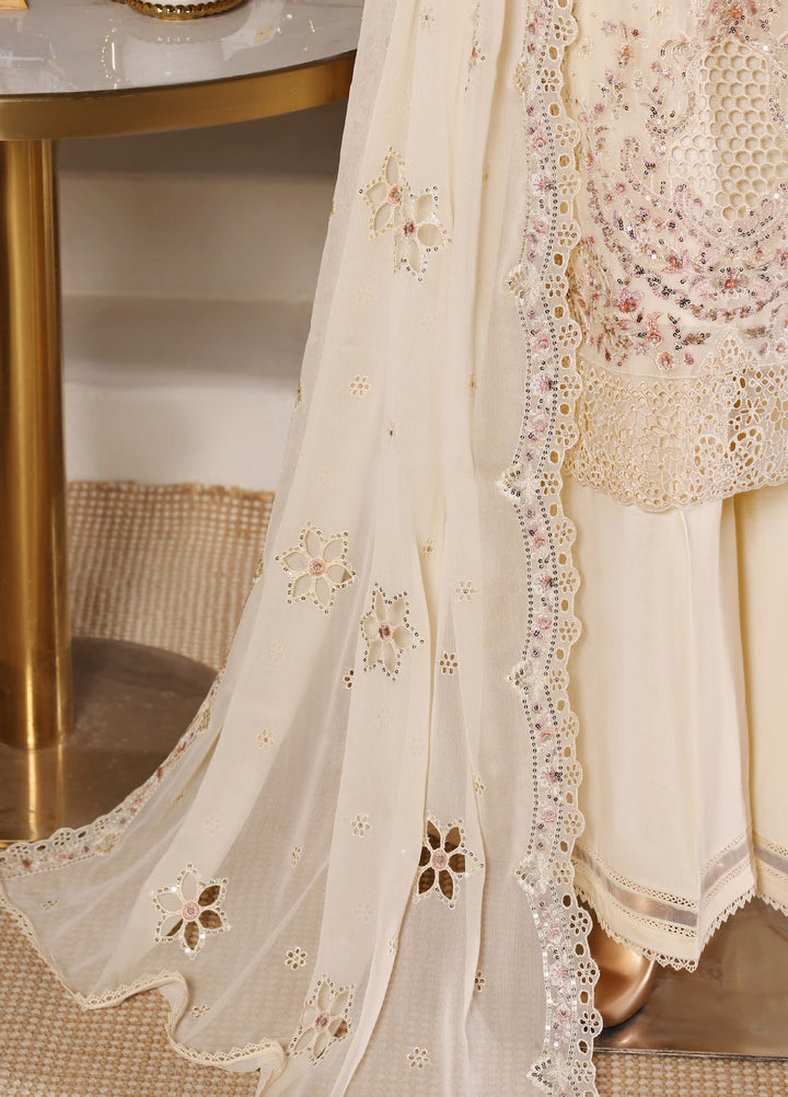 Fasane by HZ Textiles RTW Embroidered Chiffon 3 Piece Suit HZ26UCF HZK-236 Cream - Festive Collection