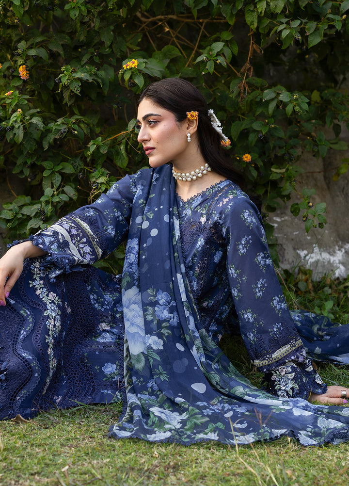 Elaf Premium Chikankari Unstitched Printed Lawn 3 Piece Suit EL26UPC ERC-3B NEEL - Summer Collection