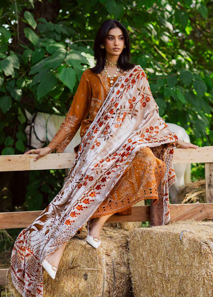 Nureh Exclusive Unstitched Luxury Palachi Embroidered Leather Peach Suits 3 Piece NU25PS NE-188 - Winter Collection