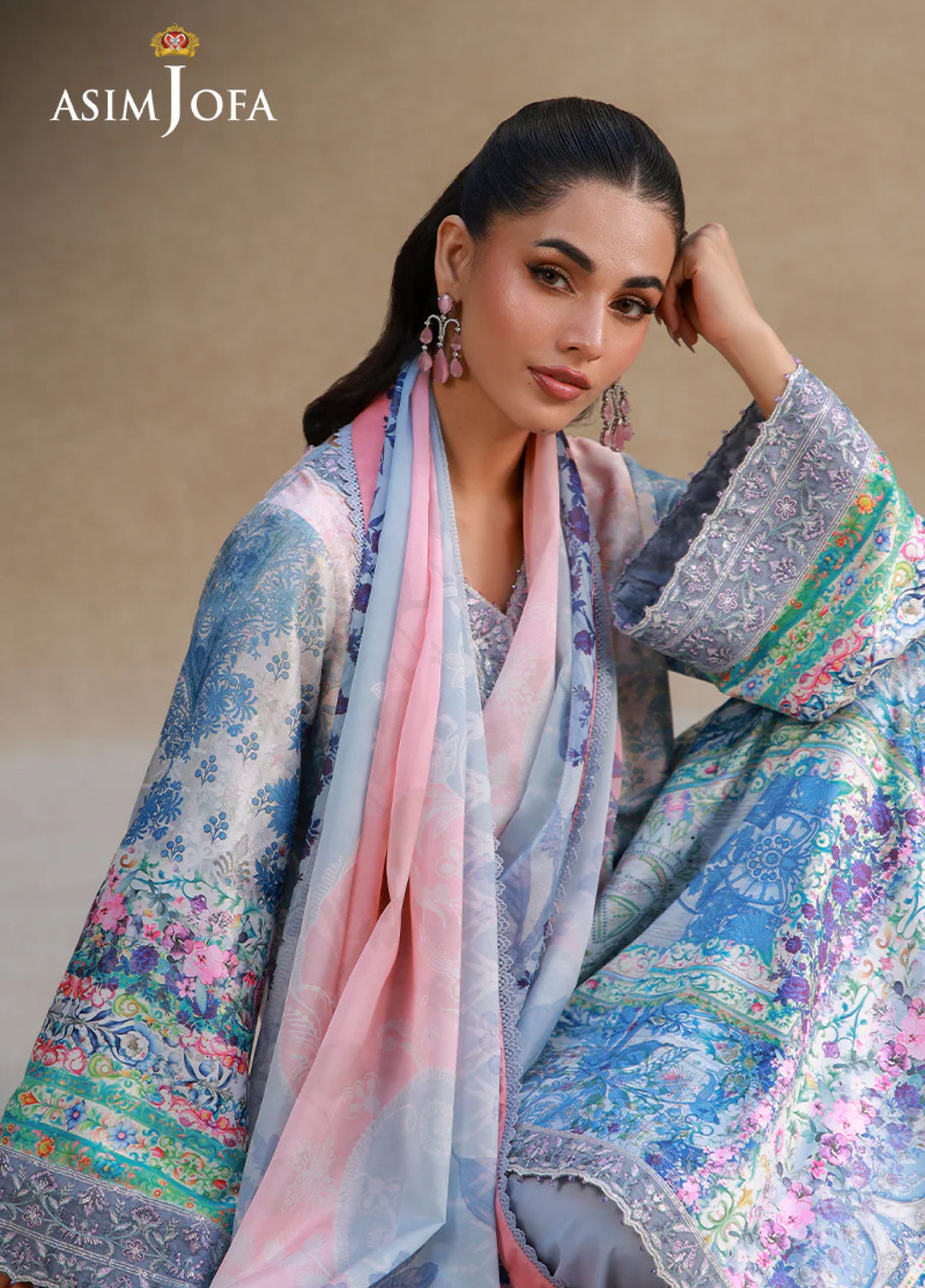 Asim Jofa Unstitched Printed Silk 3 Piece Suit AJ26UPS AJULSC-06 - Casual Collection